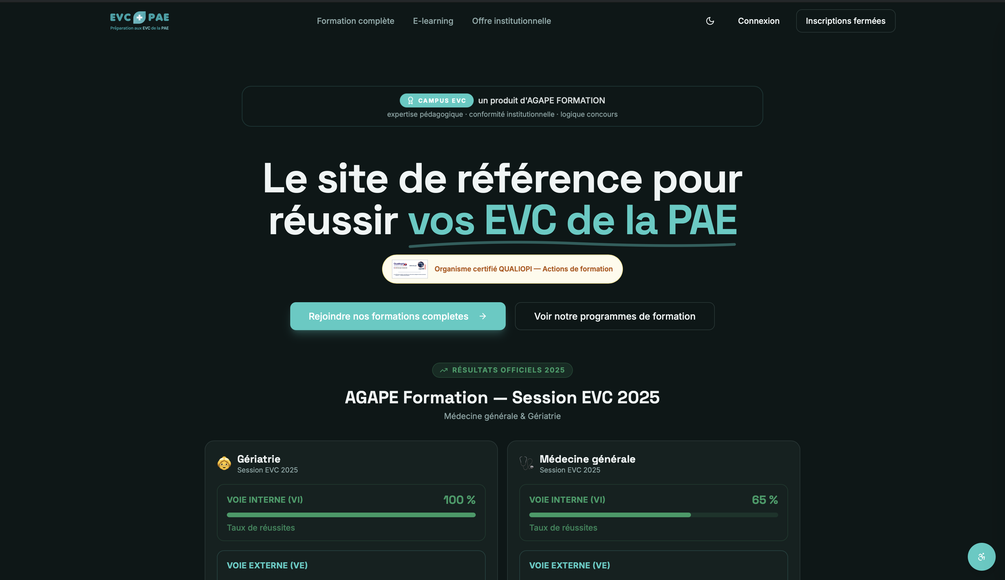Capture du portail EVC+PAE